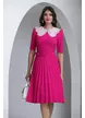 Rochie eleganta ciclame Fofy cu fusta plisata si guler brodat retro