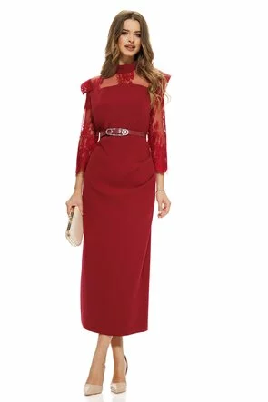 Rochie eleganta de ocazie aplicatii de dantela umeri structurati si curea