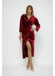 Rochie eleganta de ocazie din catifea premium bordo croi petrecut cu accesoriu metalic auriu