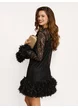 Rochie eleganta de ocazie din dantela premium cu strasuri si volane florale 3D