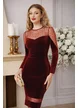Rochie eleganta de ocazie Fofy de catifea bordo cu decupaje spectaculoase