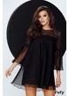 Rochie eleganta de ocazie Fofy neagră croi lejer din tul plisat si strassuri