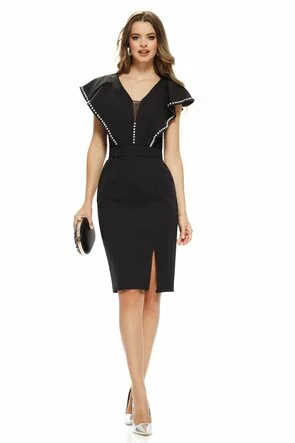 Rochie eleganta de ocazie premium cu aplicatii perle cristale si curea