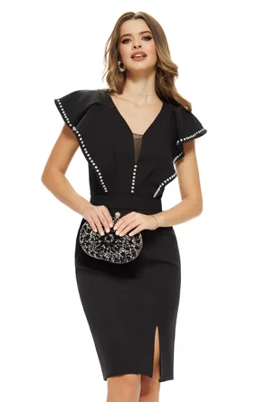 Rochie eleganta de ocazie premium cu aplicatii perle cristale si curea