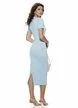 Rochie eleganta din tricot premium baby blue cu buzunare terminatii ondulate si accesorii aurii