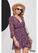 Rochie eleganta din voal cu decolteu petrecut imprimeu tomnatic mov