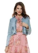 Rochie eleganta din voal matasos roz imprimeu floral cu volane romantice si curea