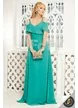 Rochie elegantă din voal turquoise cu umeri căzuți