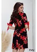 Rochie eleganta Fofy croi in A imprimeu floral cu fundite rosii la maneci