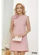 Rochie eleganta Fofy croi in A roz cu broderie 3D si floare cu pene