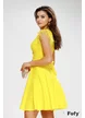 Rochie eleganta Fofy galbena decoltata cu fusta in clos, catarama si pene