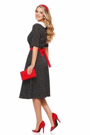 Rochie eleganta Fofy neagra cu buline si guler retro