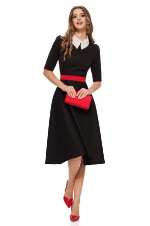Rochie eleganta Fofy neagra cu guler alb  cu strassuri
