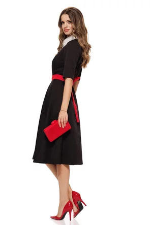 Rochie eleganta Fofy neagra cu guler alb  cu strassuri