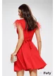 Rochie eleganta Fofy rosie decoltata cu fusta in clos, catarama si pene