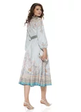 Rochie eleganta lunga baby blue cu imprimeu floral cu influente baroc si nasturi bijuterie picture - 2