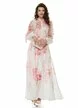 Rochie eleganta lunga din organza cu flori 3D si imprimeu floral piersichiu
