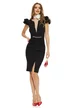 Rochie elegantă neagra cu decolteu adânc elastica cu accesori metalic auriu cu pietre in talie