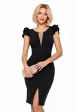 Rochie Fofy elegantă neagra cu decolteu adânc elastica cu accesoriy metalic auriu cu pietre picture - 1
