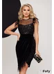 Rochie elegantă neagră de catifea Fofy cu bust din paiete si fusta petrecuta cu pene