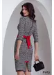 Rochie eleganta office Fofy imprimeu pied du coq cu esarfa rosie