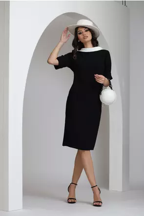 Rochie eleganta premium neagra cu guler alb retro