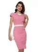 Rochie elegantă roz premium Fofy cu talie contrastantă și aplicație florală ivory
