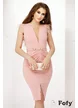 Rochie elegantă roz pudra cu decolteu adânc elastica cu pene la umeri