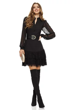 Rochie eleganta spectaculoasa cu maneci diafane si volane de dantela