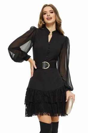 Rochie eleganta spectaculoasa cu maneci diafane si volane de dantela