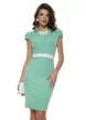 Rochie elegantă verde mentă Fofy cu talie contrastantă și aplicație florală ivory