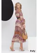 Rochie eleganta voal cu fusta plisata imprimeu in tentinte tomnatice mov