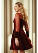 Rochie Fofy clos din catifea bordo cu maneci bufante din tull cu buline