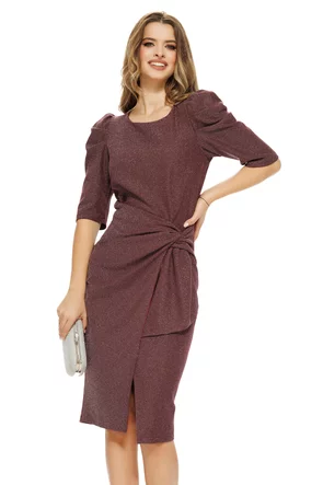 Rochie Fofy de ocazie bordo  cu fir lurex argintiu si nod stilizat in talie