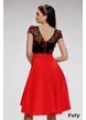 Rochie Fofy de ocazie rosie cu bust din tull brodat cu floricele si fusta clos