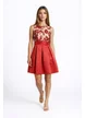 Rochie  Fofy de ocazie  rosie cu spate gol si bust din tull cu paiete