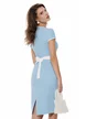 Rochie Fofy eleganta baby blue cu insertii albe si nasturi  tip floare