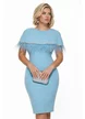Rochie Fofy elegantă baby blue cu volan  accesorizat  cu stasuri si pene