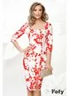 Rochie Fofy eleganta conica cu crapatura pe picior corai cu alb