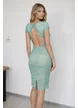 Rochie Fofy elegantă din dantelă verde mentă cu spate decupat și croi mulat feminin