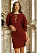 Rochie Fofy eleganta din stofa premium bordo cu accesorii sofisticate si maneci elaborate