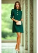 Rochie Fofy eleganta din stofa premium verde cu accesorii sofisticate si guler elaborat