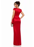Rochie Fofy elegantă lunga din tafta rosie cu nod stilizat picture - 2