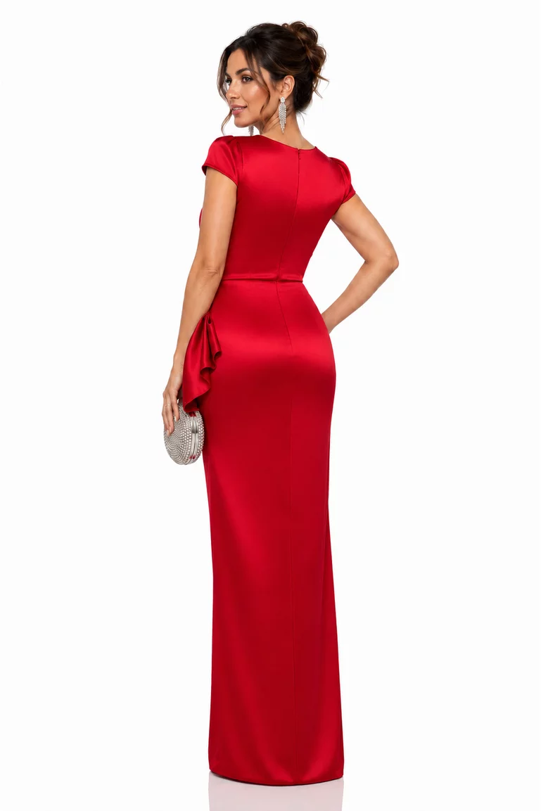 Rochie Fofy elegantă lunga din tafta rosie cu nod stilizat picture - 2
