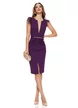 Rochie Fofy elegantă mov cu decolteu adânc elastica cu pene la umeri