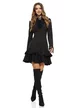 Rochie Fofy eleganta neagra cu volane jabou de dantela  si brosa detasabila