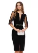 Rochie Fofy elegantă neagra  din catifea cu decolteu adânc maneci cu dantela aplicata