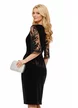 Rochie Fofy elegantă neagra  din catifea cu decolteu adânc maneci cu dantela aplicata