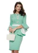 Rochie Fofy eleganta verde menta cu insertii albe si nasturi  tip floare si maneca clopotel