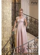 Rochie Fofy lungă elegantă din tafta somon bust din tull brodat si  decolteu in V